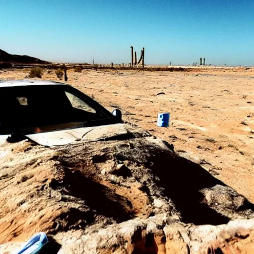 Image similar to a photo of a place where the desert meets the ocean, a ruined city in view, a survivor looks into the camera W 1024