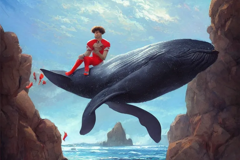 Image similar to a whale who loves patrick mahomes by greg rutkowski, rossdraws, gil elvgren, enoch bolles, anime, very coherent