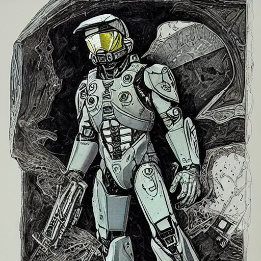 Image similar to master chief by ed fairburn, joseph clement coll, franklin booth