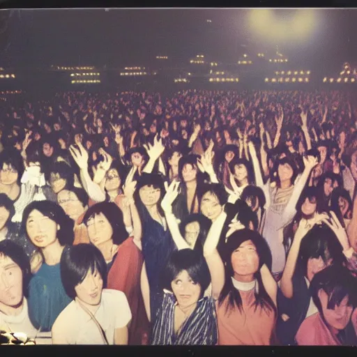 Image similar to polaroid photo of japan 1 9 8 0 pop concert, focus on stage, photo by louise dahl - wolfe, color photo, colored