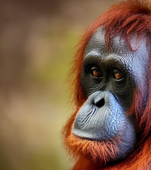 Prompt: An elderly Orangutan in a tailored suit admires his lovely haircut