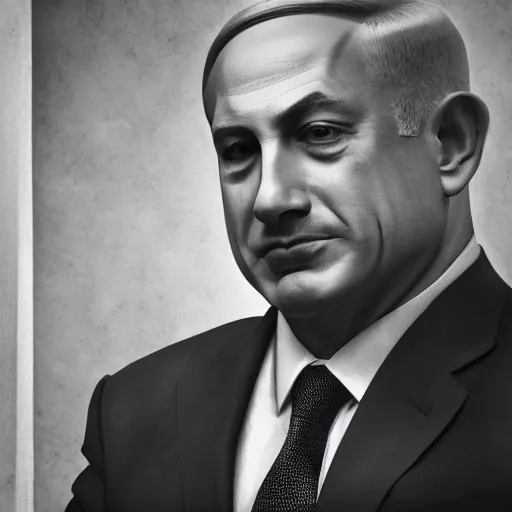 Image similar to benjamin netanyahu sitting in a toilet, photorealistic, studio