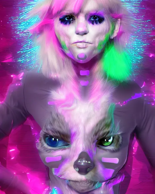 Image similar to a glitch art full body character portrait of female furry psychic a. i. manifesting it self into reality trending on artstation deviantart pinterest detailed realistic hd 8 k high resolution