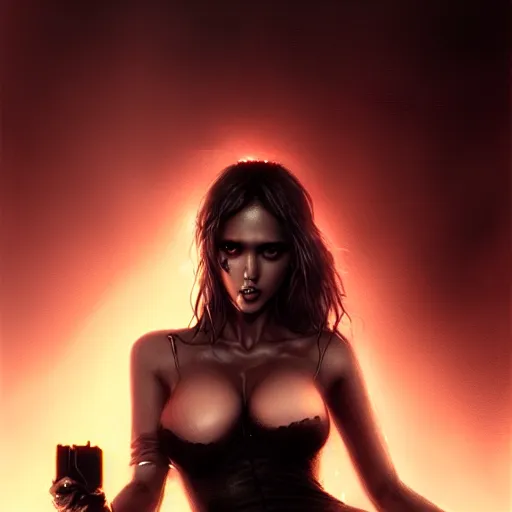 Image similar to femme fatal noir jessica alba sin city, character portrait, sharp, digital matte painting, art by luis royo, greg rutkowski, wlop, dramatic lighting, trending on artstation