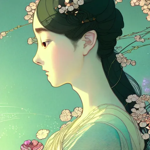 Image similar to a beautiful exquisite delicate hyperdetailed character design 4 k wallpaper illustration of a princess, victo ngai style, finely detailed perfect face delicate features directed gaze, style of studio ghibli, makoto shinkai, raphael lacoste, louis comfort tiffany, denoise, deblurring, artgerm, james jean, ross tran, alphonse maria mucha, chinese style