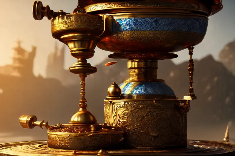 Image similar to a very detailed concept art of fantasy samovar, trending on artstation, digital art, 4 k, hyper realistic, octane render, sharp focus