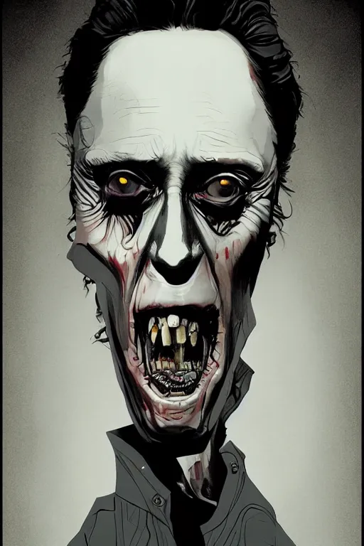 Image similar to christopher walken in sleepy hollow, full body, big two toned eyes, teeth gritted, horror, intricate details, cinematic, epic, realistic, anatomy, tomer hanuka, uplight, artstation, photorealistic, scary