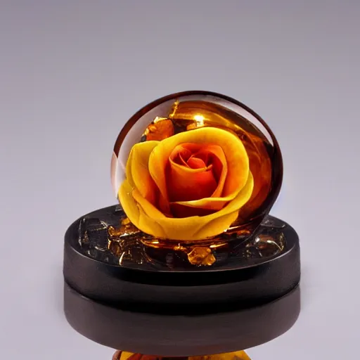 Image similar to a rose encased in amber, photo realistic, hd,