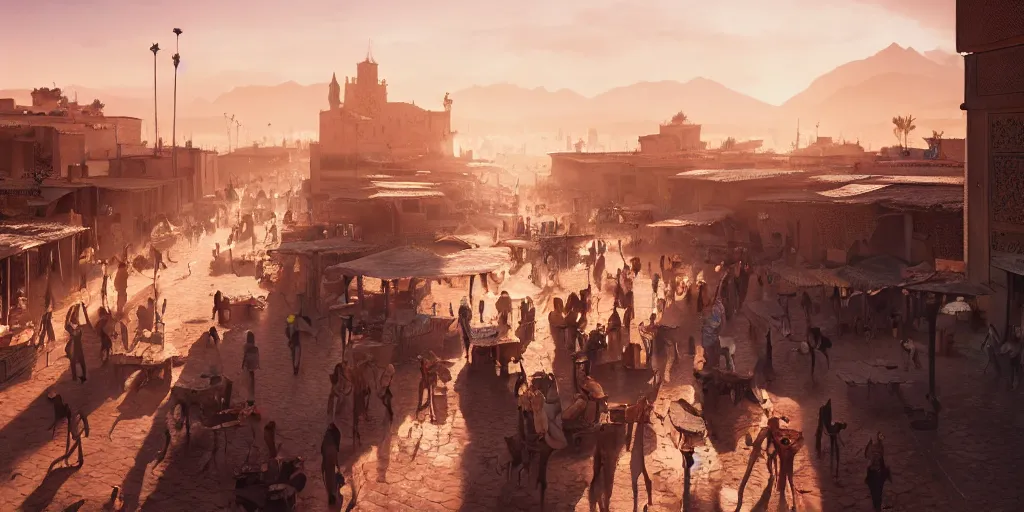 Prompt: Marrakech , beautiful dynamic lighting, cinematic, wide angle establishing shot, extremely high detail, photo realistic, cinematic lighting, post processed, concept art, artstation, matte painting, style by eddie mendoza, raphael lacoste, alex ross, volumetric lighting, light rays, photorealistic, ultrarealistic, moody, coronarender, 8k