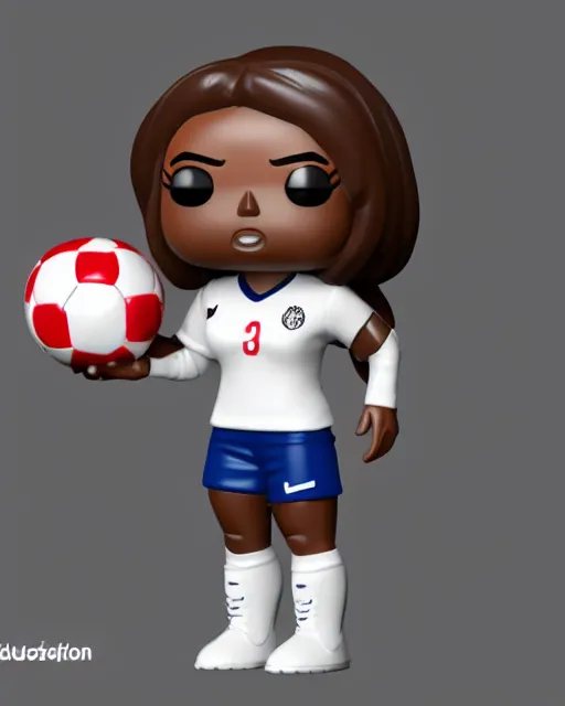 Prompt: full body 3 d render of soccer woman as a funko pop!, four, studio lighting, white background, single body, no shadow, blender, trending on artstation, 8 k, highly detailed