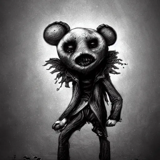 Image similar to michael karcz grunge drawing of a teddy bear . , in the style of corpse bride, loony toons style, horror themed, detailed, elegant, intricate, trending on artstation, 4k