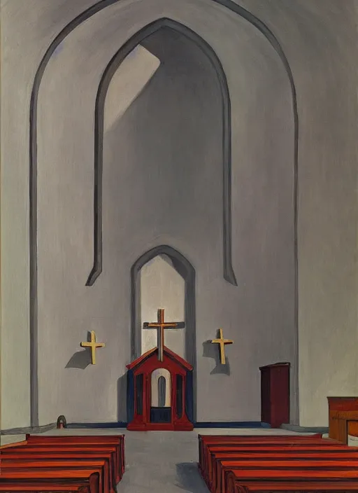 Image similar to giant fist in a church interior with pentacle painted by Edward Hopper and James Gilleard