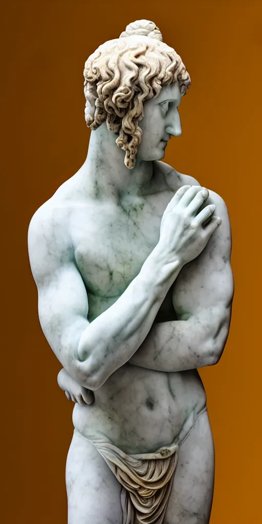 Image similar to marble statue of the god of psychedelics, faceless figure