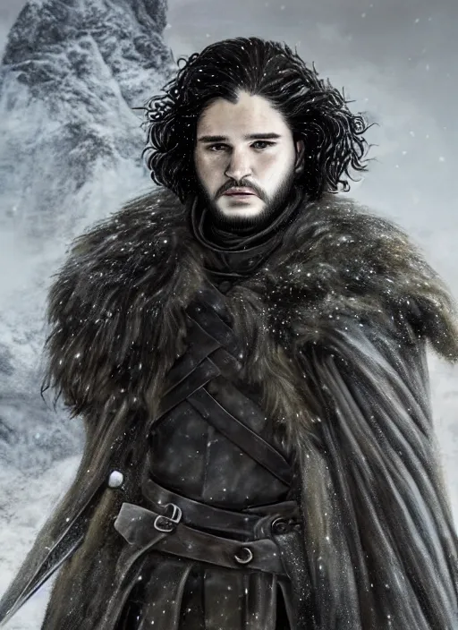 Image similar to jon snow, game of thrones, super highly detailed, professional digital painting, concept art, smooth, sharp focus, no blur, no dof, extreme illustration, unreal engine 5, photorealism, hd quality, 8 k resolution, cinema 4 d, 3 d, beautiful, cinematic, art by artgerm and greg rutkowski and alphonse mucha and loish and wlop