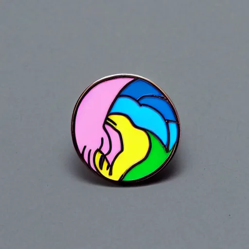 Image similar to rainbow unicorn enamel pin, product photography