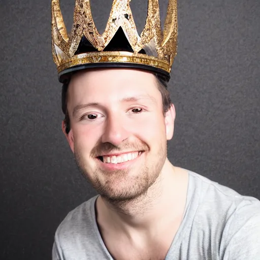 Image similar to man with a crown, smirk, photograph, black backgrounds