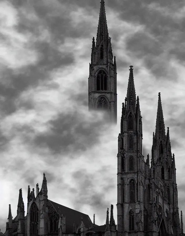 Prompt: A gothic church lit by the full moon, ultra realistic, epic lighting,epic clouds, cinematographic, 8K , award winning