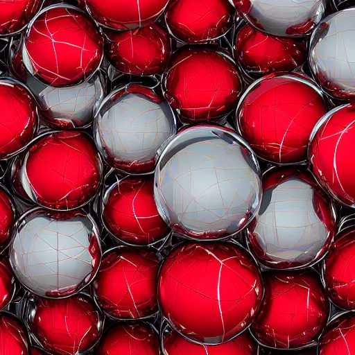 Prompt: chrome spheres on a red cube, textile