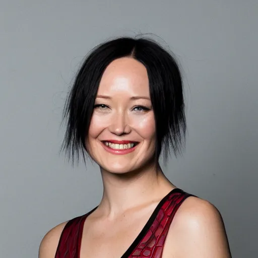 Prompt: pom klementieff smiling on camera, studio photography