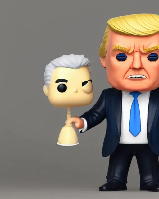 Image similar to full body 3d render of funko pop donald trump as a funko pop, studio lighting, white background, blender, trending on artstation, 8k, highly detailed