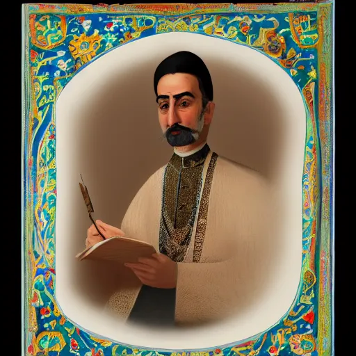 Prompt: a portrait of a qajar man writing a letter, 4 k, artstation