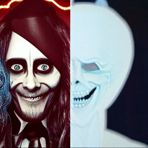 Prompt: jared leto as the hatbox ghost