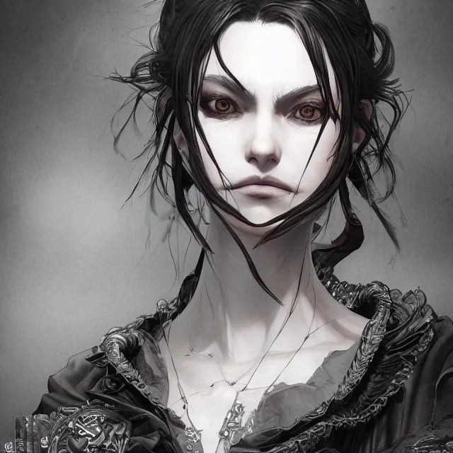 Prompt: the portrait of the neutral evil fallen female dark knight vagabond as absurdly beautiful, gorgeous, elegant, sophisticated, young woman, an ultrafine hyperdetailed illustration by kim jung gi, irakli nadar, intricate linework, octopath traveler, final fantasy, unreal engine 5 highly rendered, global illumination, radiant light, detailed and intricate environment