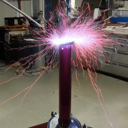 Image similar to a tesla coil device, electricity plasma arching, antique