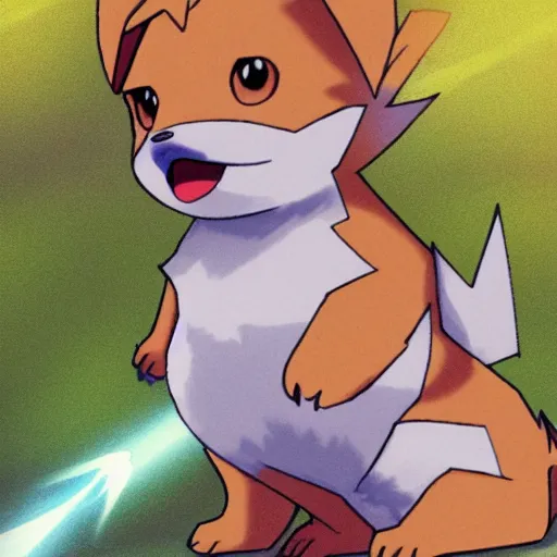 Image similar to Norfolk terrier pokemon, lightning type, animated, anime, cartoon