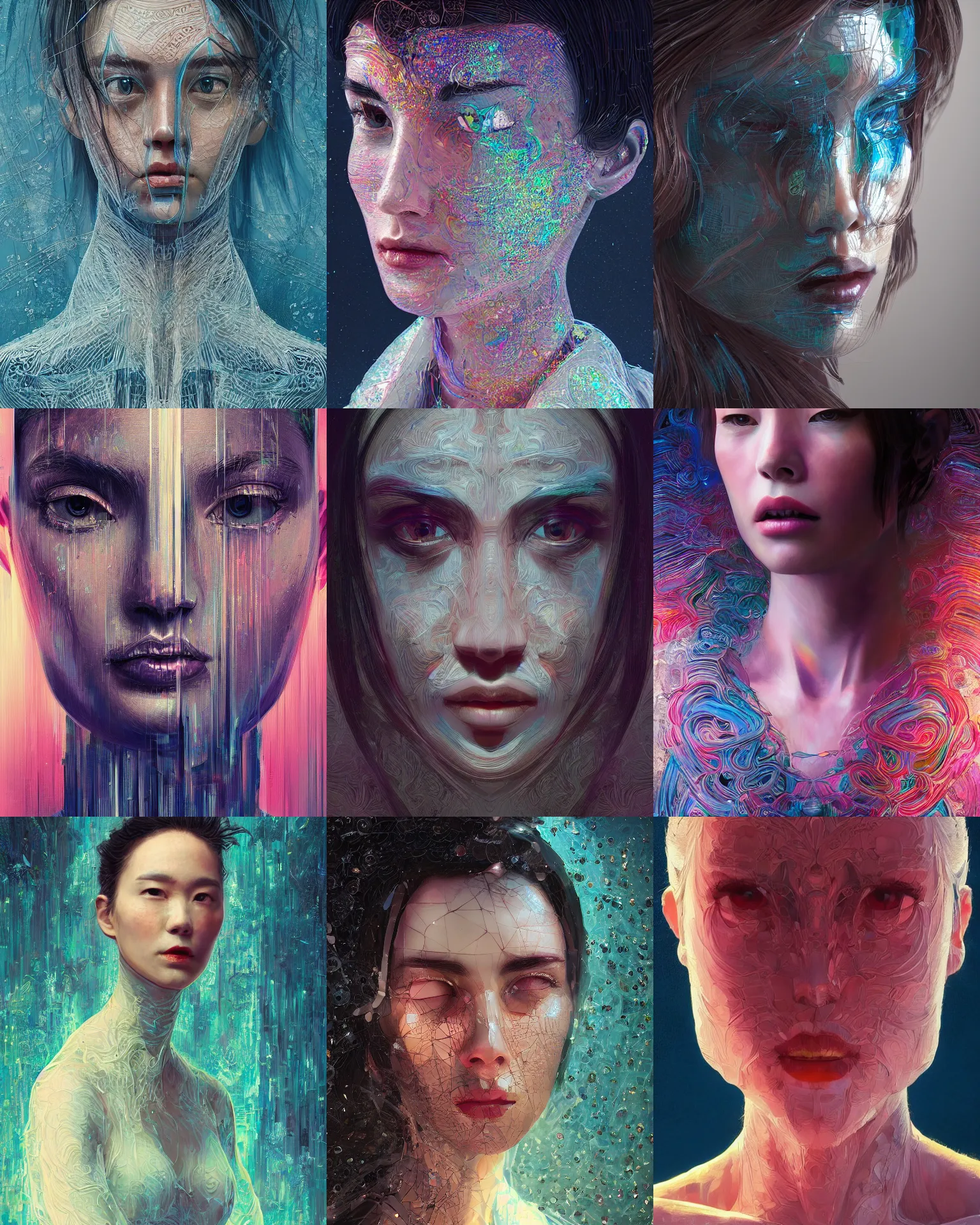 Prompt: portrait of a woman made of glass. intricate abstract. intricate artwork. by tooth wu, wlop, beeple, dan mumford. trending on artstation, greg rutkowski very coherent symmetrical artwork. cinematic, hyper realism, high detail, octane render, 8 k, iridescent accents