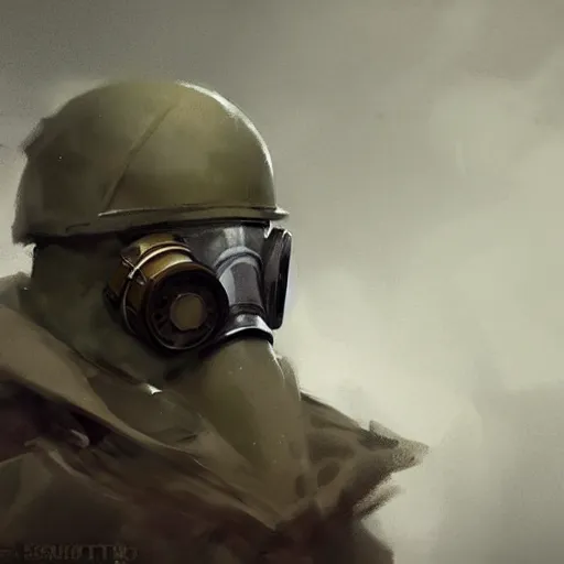 Prompt: a russian soldier from world war two wearing a gas mask,digital art,art by greg rutkowski,artstation,eerie
