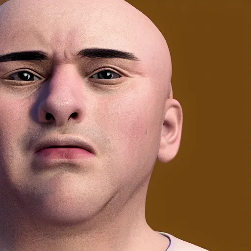 Image similar to weird looking bald guy with no neck, big eyes and turtle shaped head, 8 k, ultra realism, cinematic lighting, canon 5 0 mm,