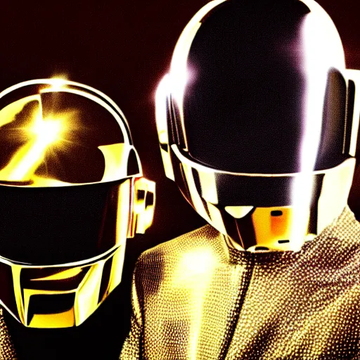 Prompt: portrait of daft punk and daft punk, in a dark and gritty style. dramatic lighting, high quality, realistic.