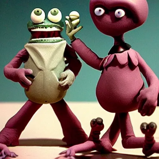 Image similar to Movie still Tim Burton claymation creatures from outer space