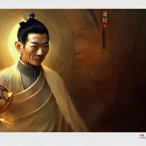 Image similar to a chinese taoist priest, like andy lau, immortal taoist bones, affable ， style of tom bagshaw, cedric peyravernay, peter mohrbacher, victo nga, 4 k hd illustrative wallpaper, animation style, chinese style