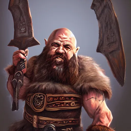 Image similar to a fantasy comic book style portrait painting of a dwarf berserker swinging axes, fighting monsters, octane render, hyperreal, 8 k