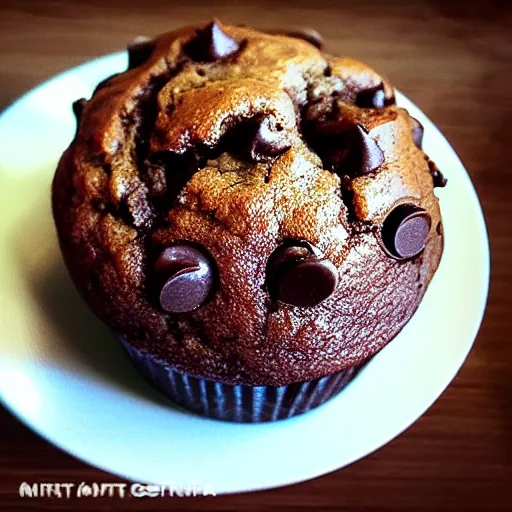 Prompt: a delicious chocolate chip muffin, food art, art by artgerm
