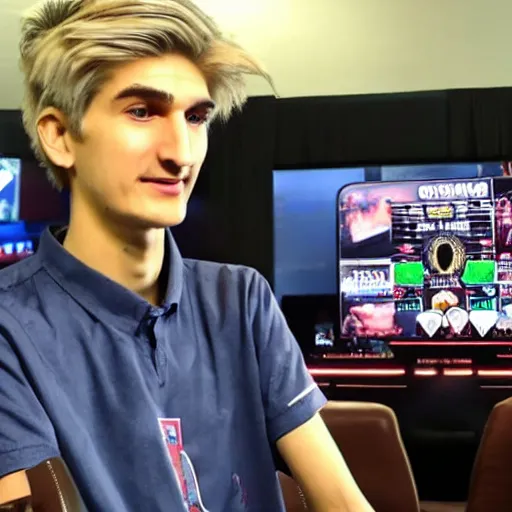 Image similar to gigachad xqc gambling : : realistic : : 1 dslr : : 1 - - quality 2