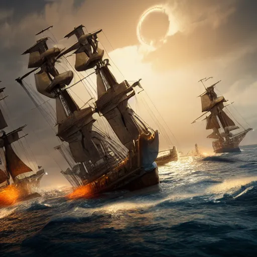 Image similar to ancient ship battle, highly detailed, photorealistic portrait, bright studio setting, studio lighting, crisp quality and light reflections, unreal engine 5 quality render