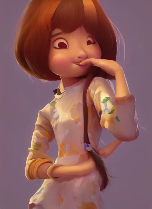 Prompt: a cute asian girl singing, flowing brown hair in the style of pixar animation, mid-shot, award winning, hyper detailed, studio lighting, artstation, octane renderer, unreal engine