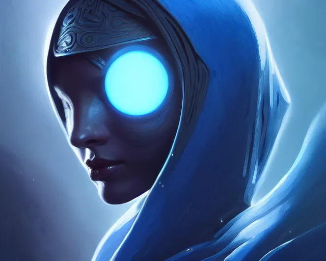 Image similar to photography of alia atreides of the knife, completely blue glowing eyes, deep focus, dune, science fiction, intricate, elegant, highly detailed, digital painting, artstation, concept art, matte, sharp focus, illustration, hearthstone, art by artgerm and greg rutkowski and alphonse mucha