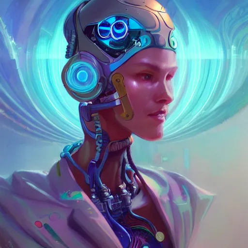 Image similar to a portrait of a beautiful cybernetic hippie, cyberpunk concept art by pete mohrbacher and wlop and artgerm and josan gonzales, digital art, highly detailed, intricate, sci-fi, sharp focus, Trending on Artstation HQ, deviantart, unreal engine 5, 4K UHD image