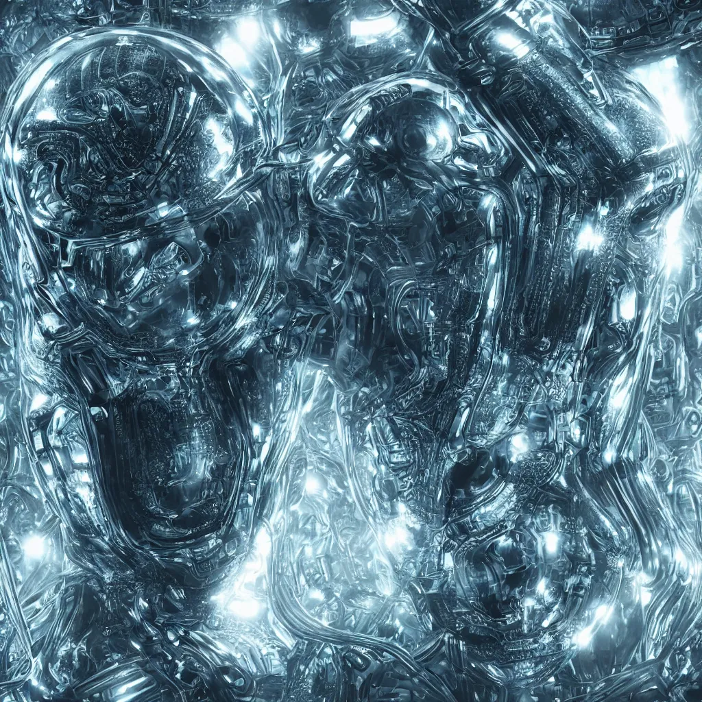 Image similar to an insanely detailed cibernetic artwork of a futuristic artificial intelligence superstar, extremely detailed water texture, centered image, perfectly symmetrical alien face, with frames made of detailed fractals, octane render, 4k, insanely detailed, detailed grid as background, photorealistic digital art, hyper realism, high detail, cgi