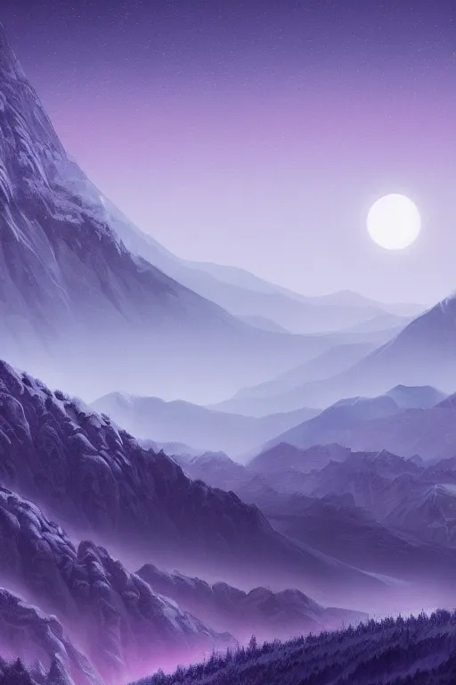 Prompt: digital matte fantasy dreamy mountain scape pastels snow futuristic moonlight, artstation, behance, 8 k by alex grey