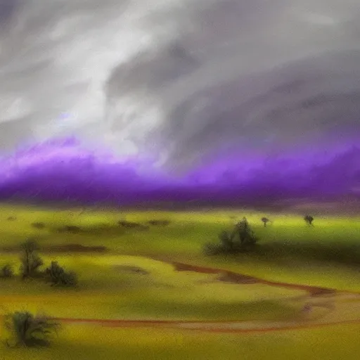 Image similar to a tornado in the distant landscape purple, hdr, artstation, shuttershock, 4 dimensions