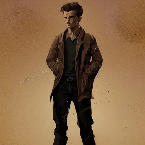 Prompt: a highly detailed epic cinematic concept art CG render digital painting artwork costume design: young James Dean as a formal socialist dystopian student in a school uniform. By Greg Rutkowski, Ilya Kuvshinov, WLOP, Stanley Artgerm Lau, Ruan Jia and Fenghua Zhong, trending on ArtStation, made in Maya, Blender and Photoshop, octane render, excellent composition, cinematic atmosphere, dynamic dramatic cinematic lighting, aesthetic, very inspirational, arthouse