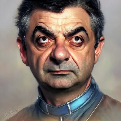 Image similar to Rowan Atkinson as a fantasy D&D character, portrait art by Donato Giancola and Bayard Wu, digital art, trending on artstation, 4k