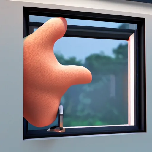 Image similar to 3 d rendered image of a hand opening window, fresh air blender 3 d keyshot unreal engine