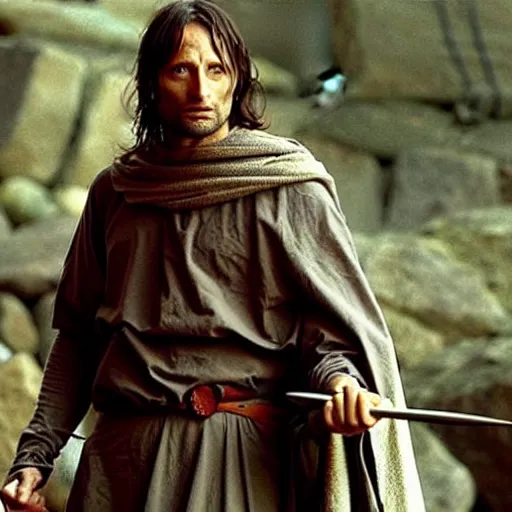 Image similar to mads mikkelsen as aragorn in lord of the rings