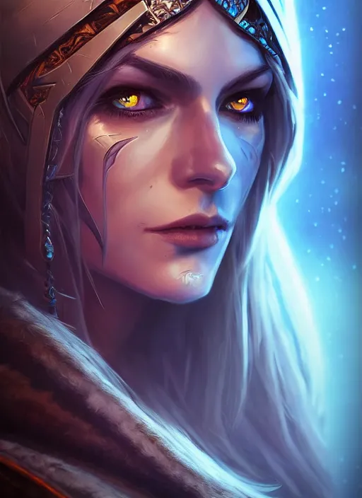 Image similar to hyperrealist portrait of sylvanas windrunner on a blue planet. by bayard wu, fantasy art, photo realistic, dynamic lighting, trending on artstation, poster, volumetric lighting, very detailed faces, 4 k, award winning